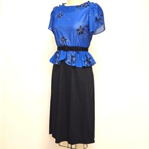 80s Cobalt Peplum Dress